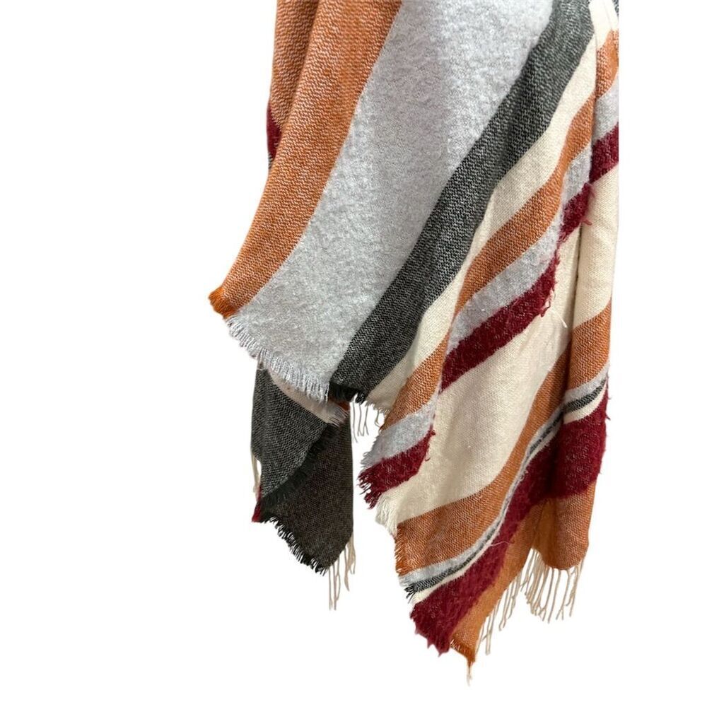 3/$15 Ana Women's Striped Poncho Gray & Orange Fringe One Size - Picture 4 of 8